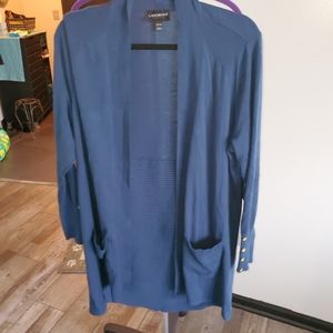 Lane Bryant open front long cardigan with gold buttons